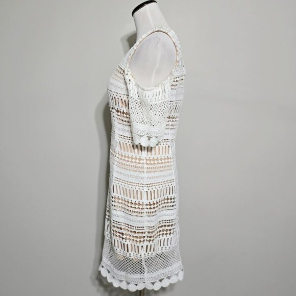 New Blu Pepper Lace Cold Shoulder Mini Dress Size Medium Womens White Nude Lined - Picture 6 of 16